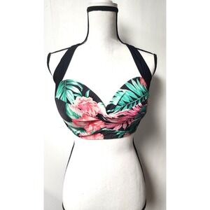 Allure Women's Size 0(12/14) Black Floral Twist Bra Swim Bikini Top